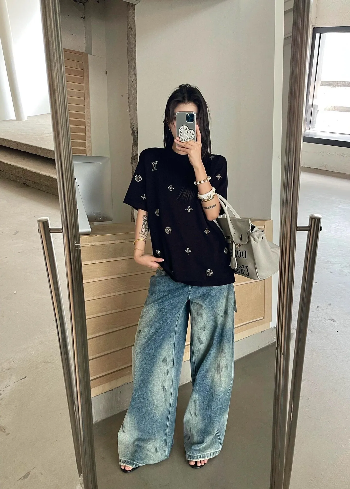 Louis Vuitton/Louis Vuitton 26ss presbyopia hot diamond knitted short sleeves